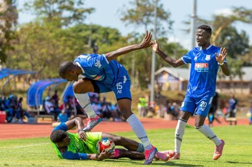 Standing tackle in a league match